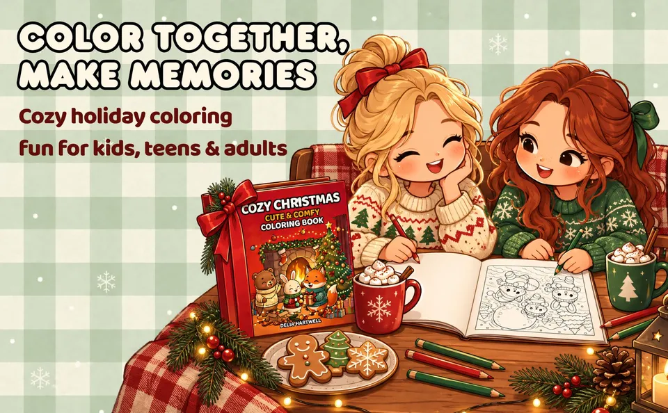 Cozy Christmas — colored pages and book preview