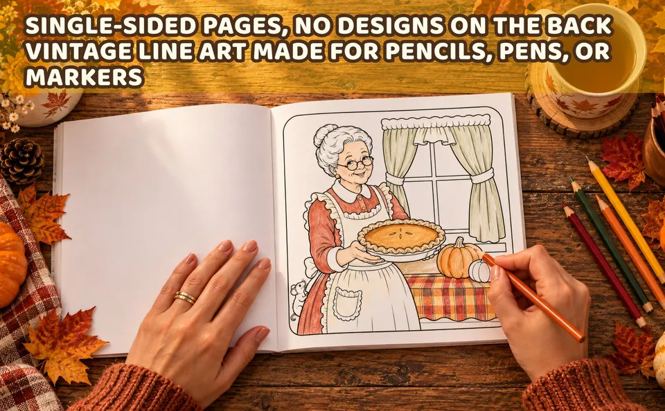 Grandma's Autumn Kitchen — colored pages and book preview